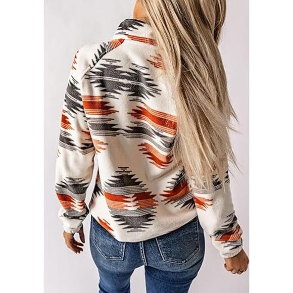 SELINK Womens Fleece Jacket Western Aztec Print Long Sleeve Snap Button - Picture 2 of 6